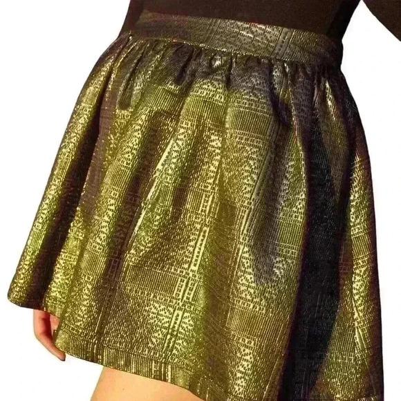 Topshop Womens  Gold Black Mini Skirt Sz2 Metallic Bubble Club Night Out Y2K - Picture 2 of 16